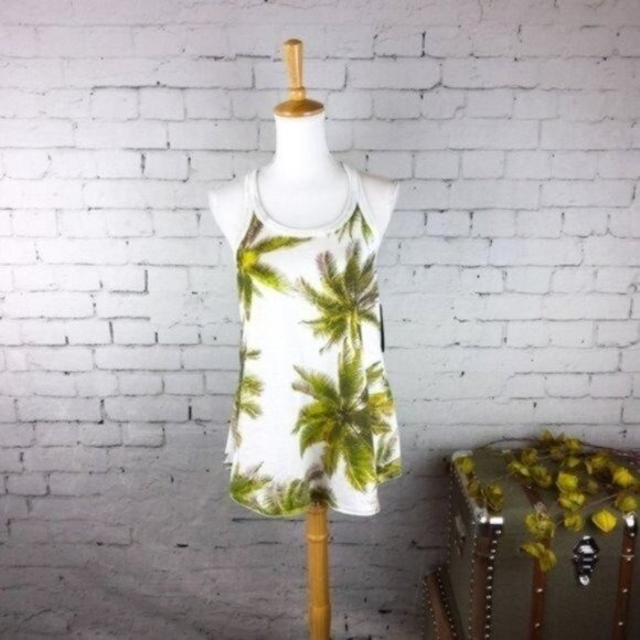 Chaser Palm Tree Racerback Tank Top Cream Size Medium - Picture 1 of 4